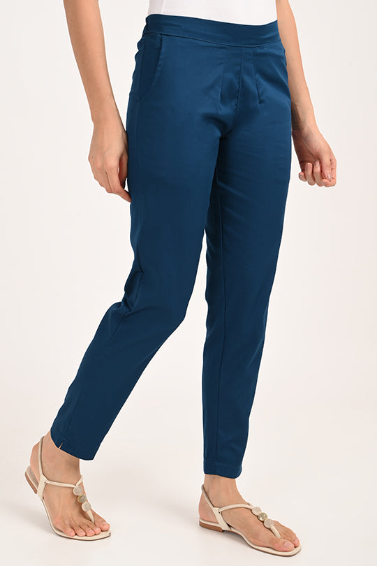 Stain Proof Blue Cotton Lycra Pant