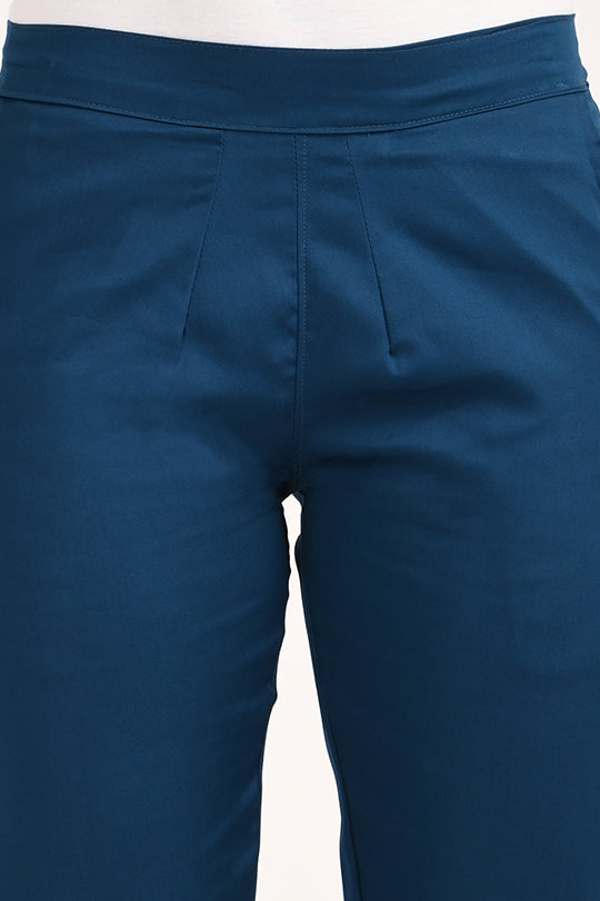 Stain Proof Blue Cotton Lycra Pant