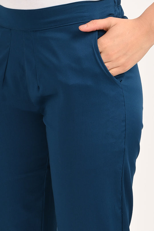 Stain Proof Blue Cotton Lycra Pant