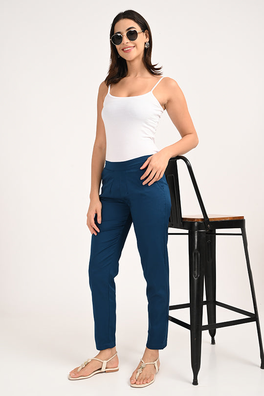 Stain Proof Blue Cotton Lycra Pant