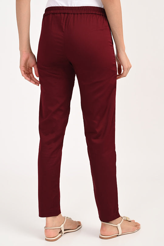 Stain Proof Maroon Cotton Lycra Pant