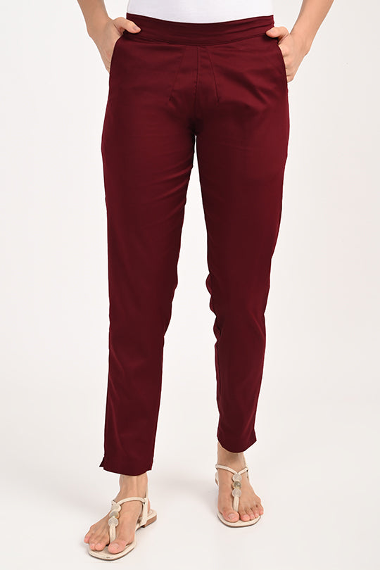 Stain Proof Maroon Cotton Lycra Pant