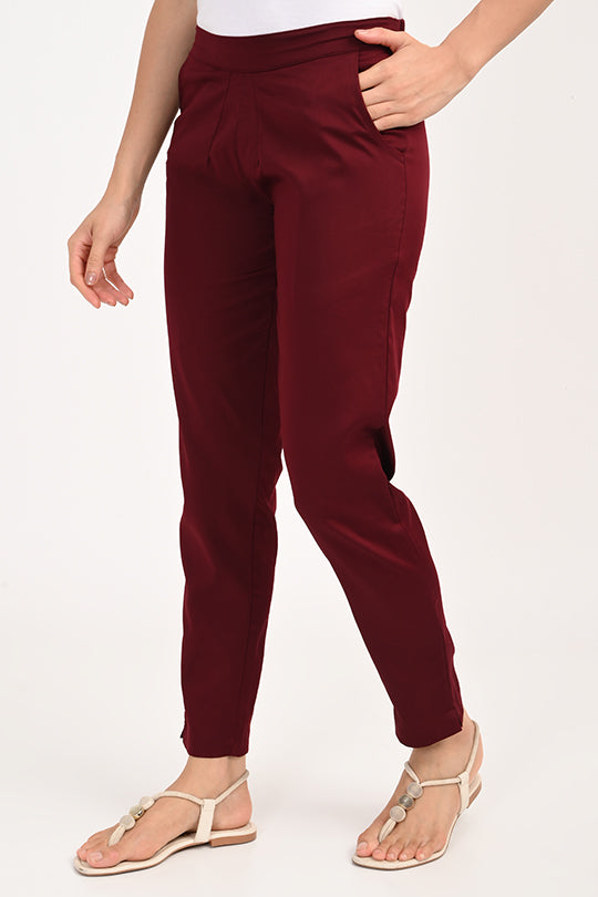 Stain Proof Maroon Cotton Lycra Pant