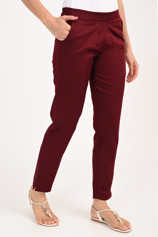 Stain Proof Maroon Cotton Lycra Pant