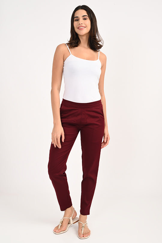 Stain Proof Maroon Cotton Lycra Pant