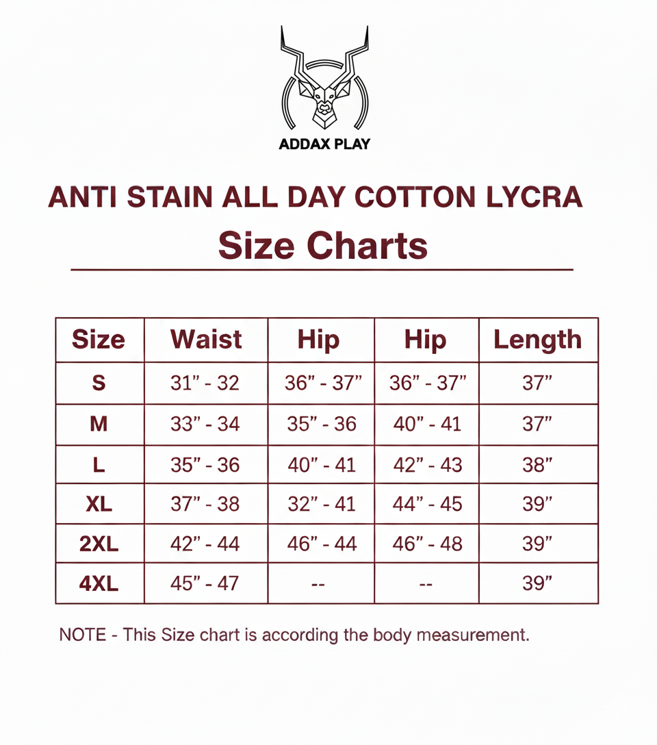 Size Chart for Anti Stain All Day Pant