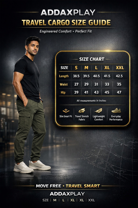 Size Chart for Stain-Proof Travel Cargo Pants