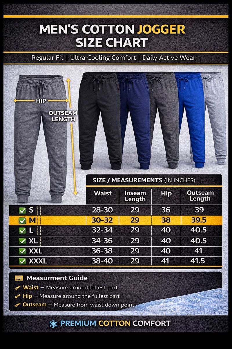 Size Chart for Men’s Cotton Jogger Pants