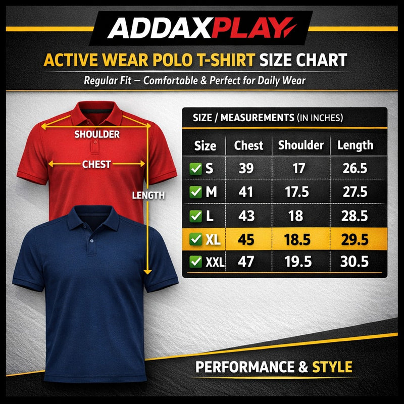 Size Chart for Men's Aircool Tee Polo Tshirts